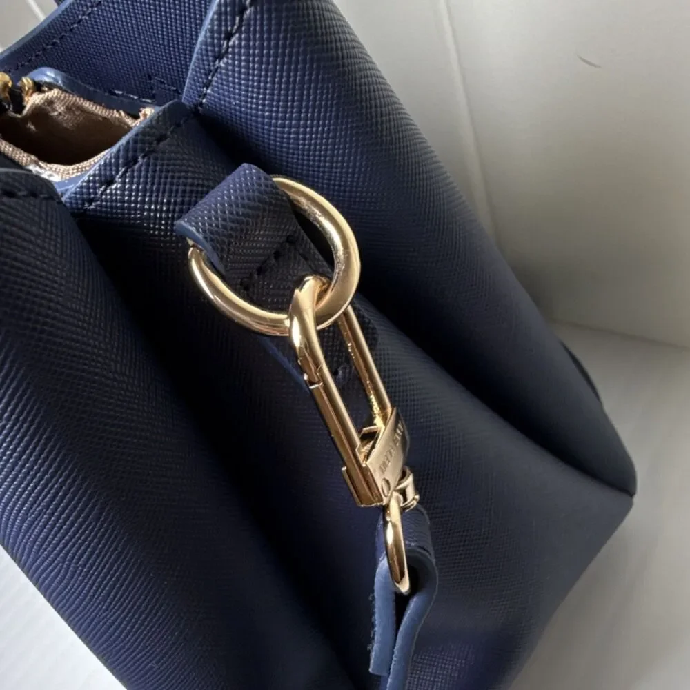Anne Klein Navy Blue Satchel Gold Hardware Detachable Adjustable Strap Pockets - Picture 4 of 13